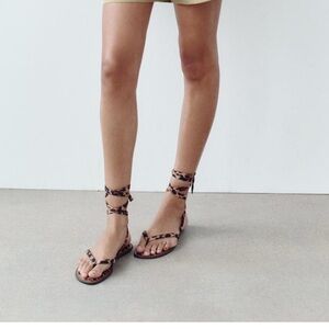Zara Brown Leopard Print Sandals